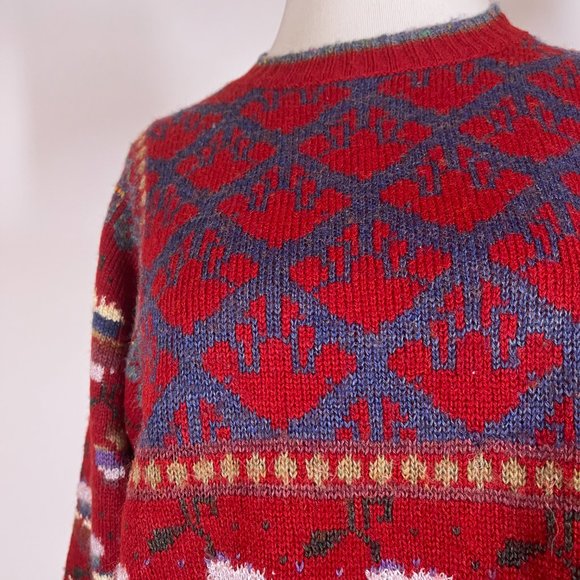 Vintage Answers by Riddles Size M Red Pullover Sweater Patterned Acrylic - Picture 4 of 10